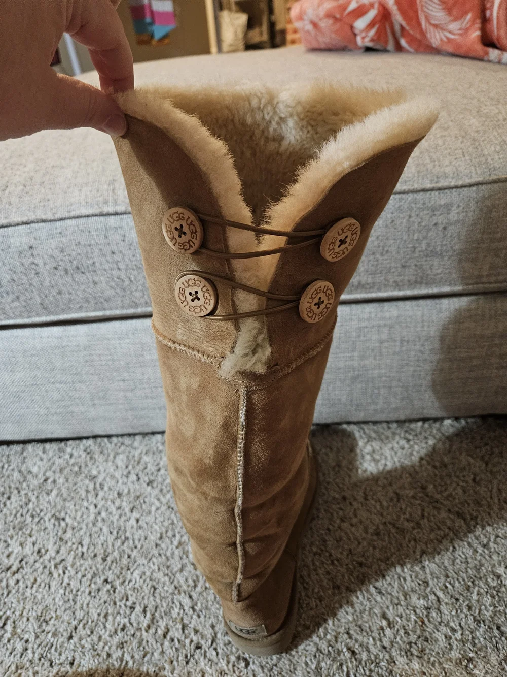 UGG Bailey Button Chestnut Suede Over The Knee Boot with Shearling